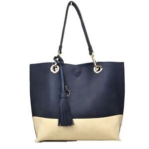 2N1 Two-tone Tassel Tote with Pouch
